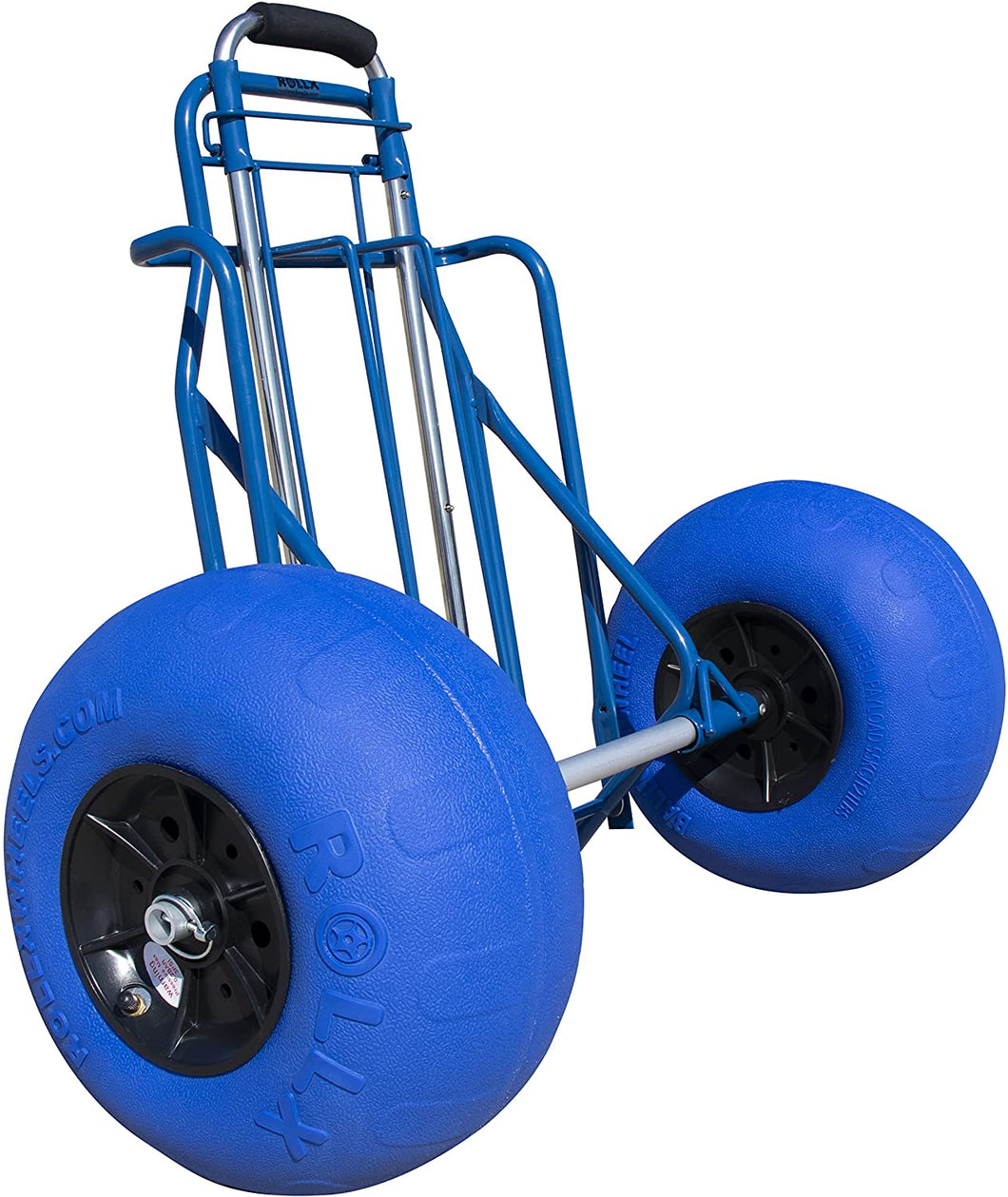Folding Beach Cart with Balloon Wheels, Rolling Cooler Dolly with 12 Inch Large Sand and Beach Tires (Blue)