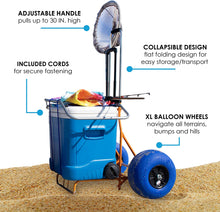 Load image into Gallery viewer, Folding Beach Cart with Balloon Wheels, Rolling Cooler Dolly with 12 Inch Large Sand and Beach Tires (Blue)
